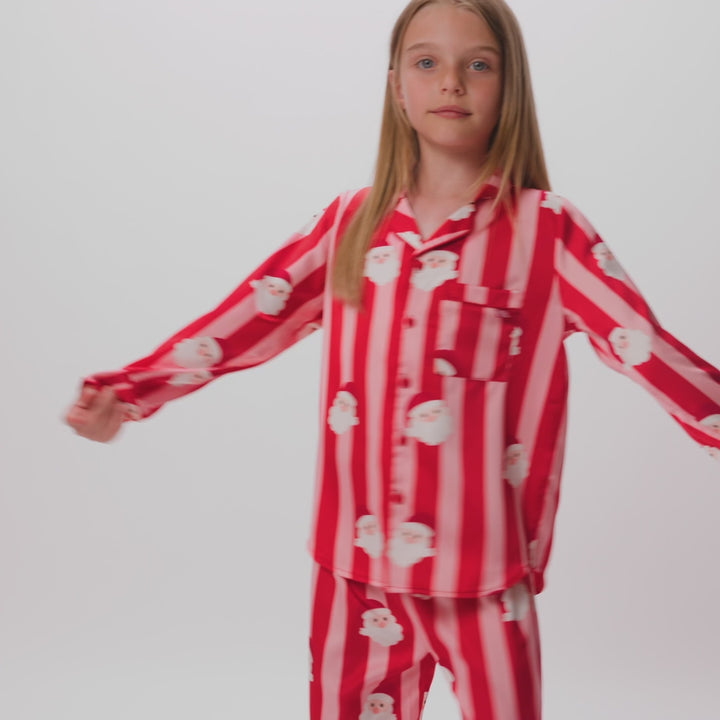 Pyjama de Noël enfant en satin à rayures