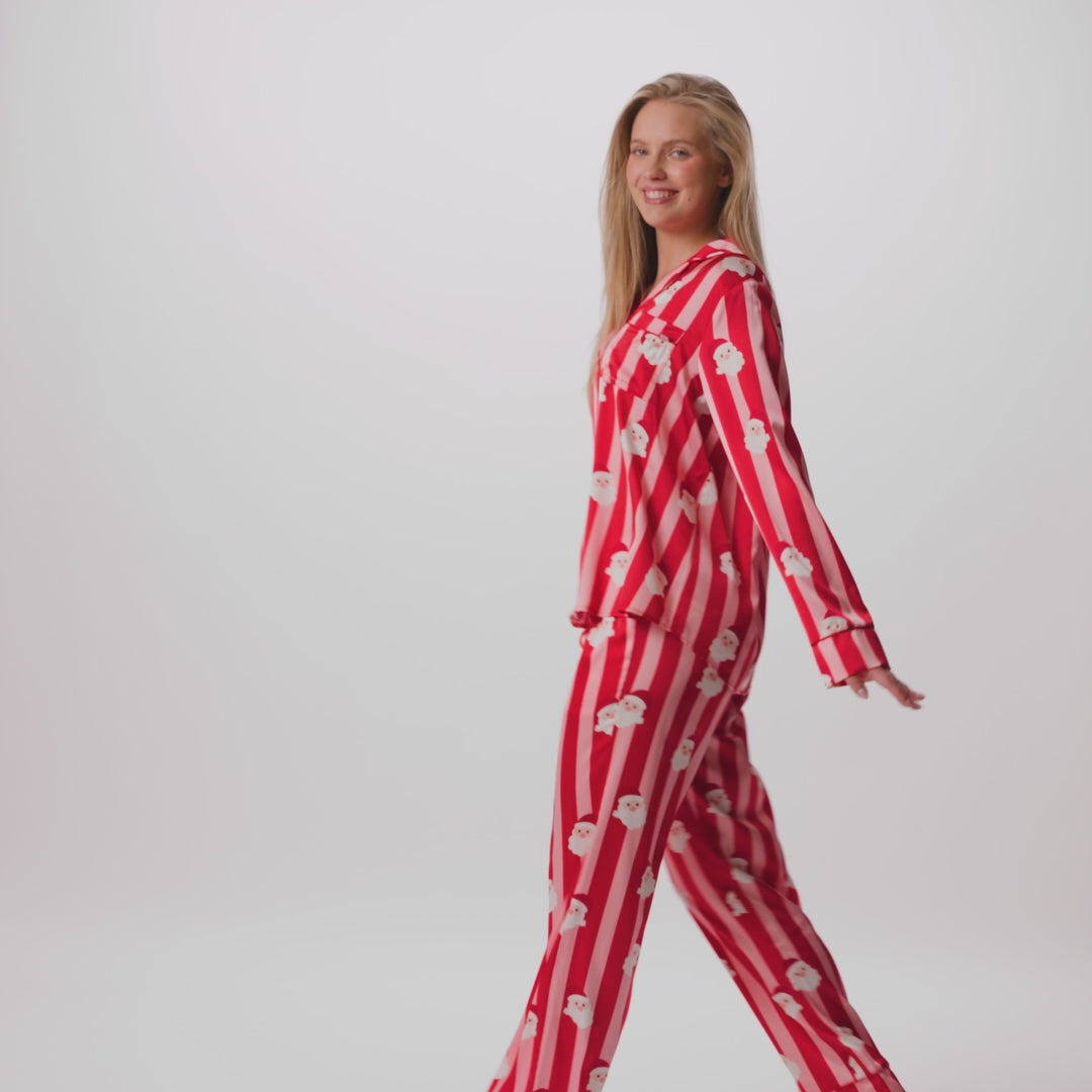 Pyjama de Noël femme en satin à rayures