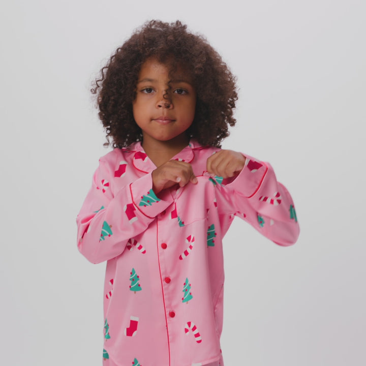 Pyjama de Noël enfant en satin - rose